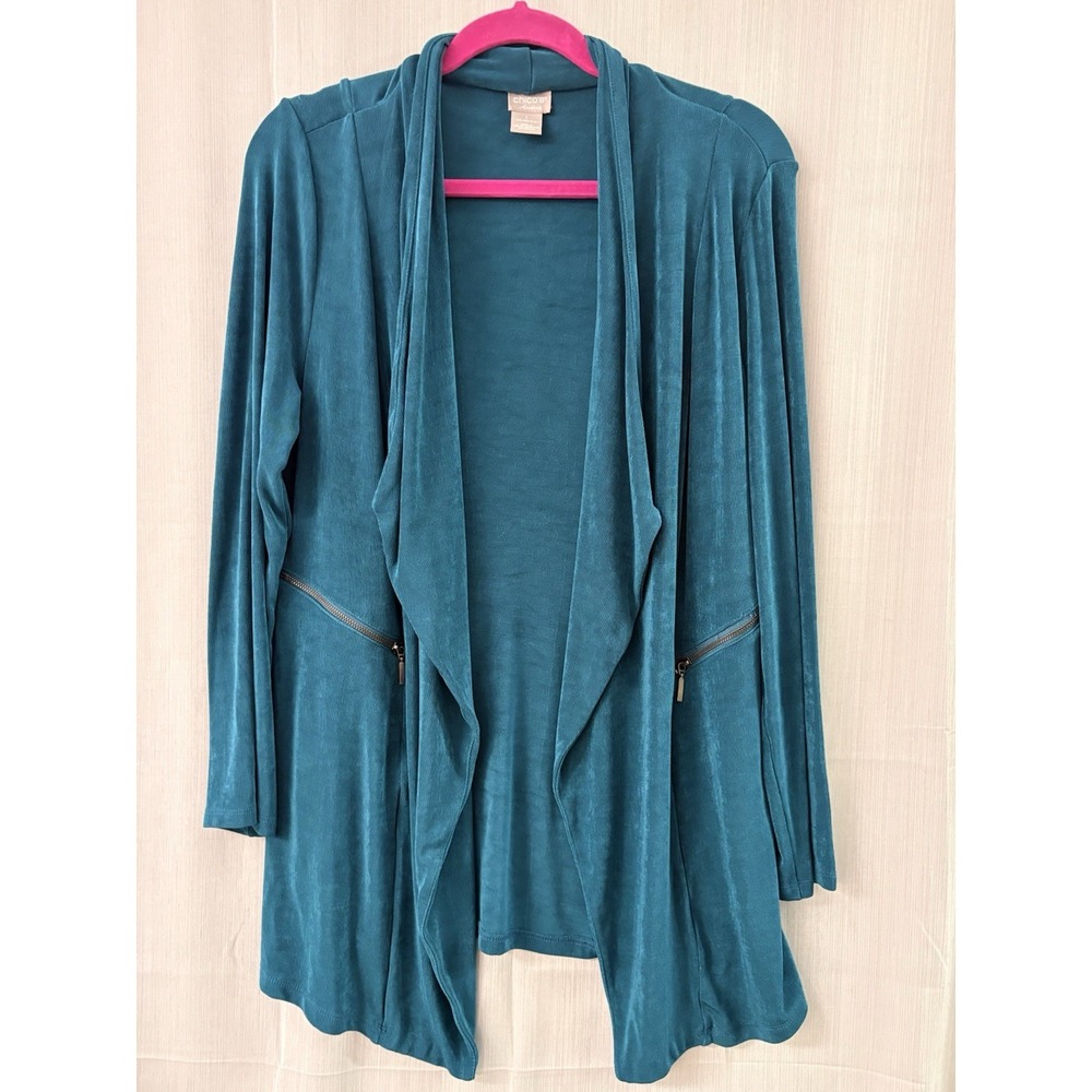 Women's Chicos Size 1 Lightweight 3/4 Length Sleeves Blue Cardigan Sweater‎